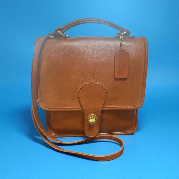 VTG Coach Station Bag 5130 British Tan Leather Brass Crossbody Satchel 90s USA - Picture 1 of 9